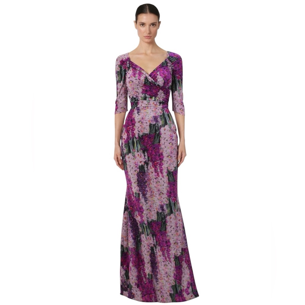 NEW NWT Chiara Boni La Petite Robe Purple Watercolor Floral Print Maxi Gown